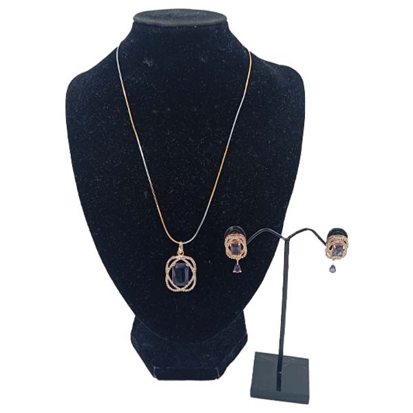 Women Necklace Set Purple Pendant Crystals   