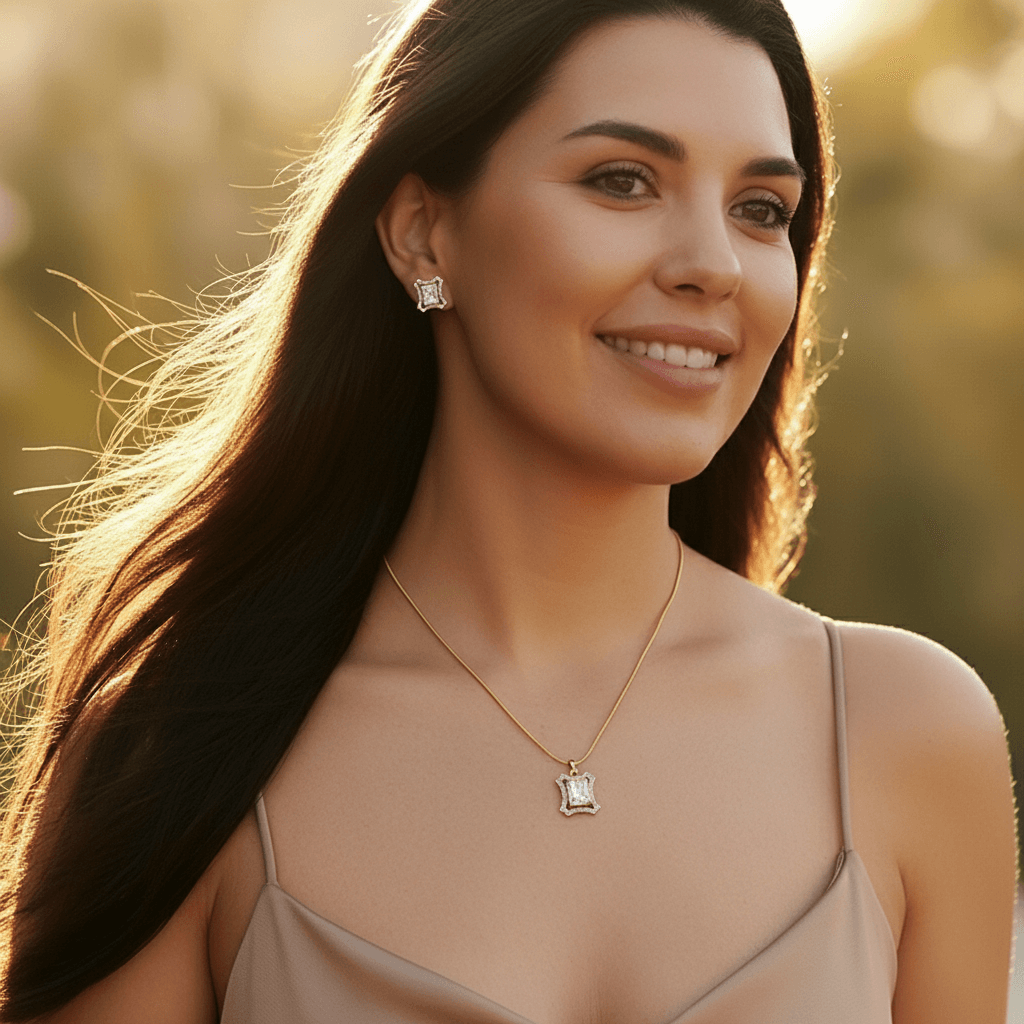 Woman Necklace Set White Pendant 