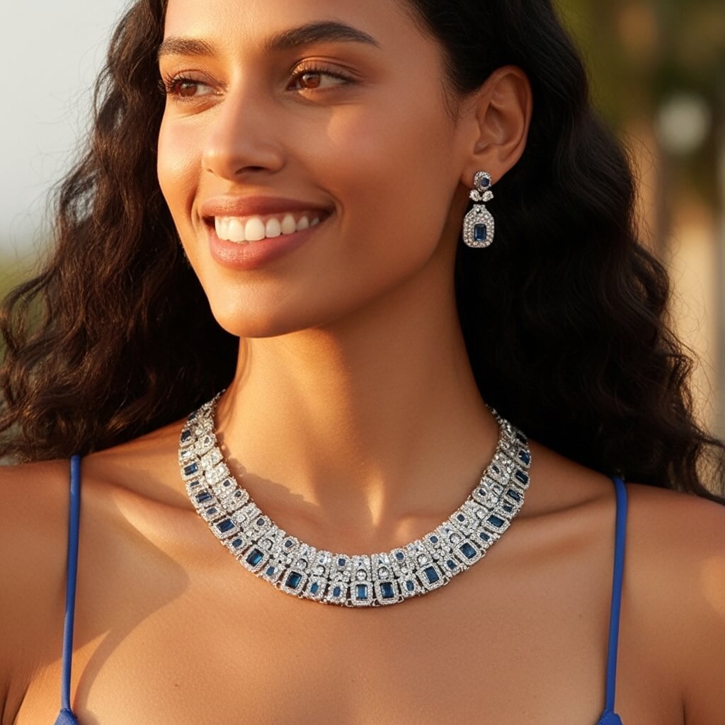 Women Necklace Set Choker Necklace with Green gem stones