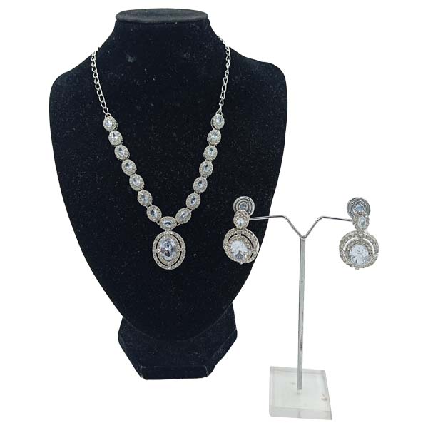 Silver Women Necklace Set with Crystals Pendant 