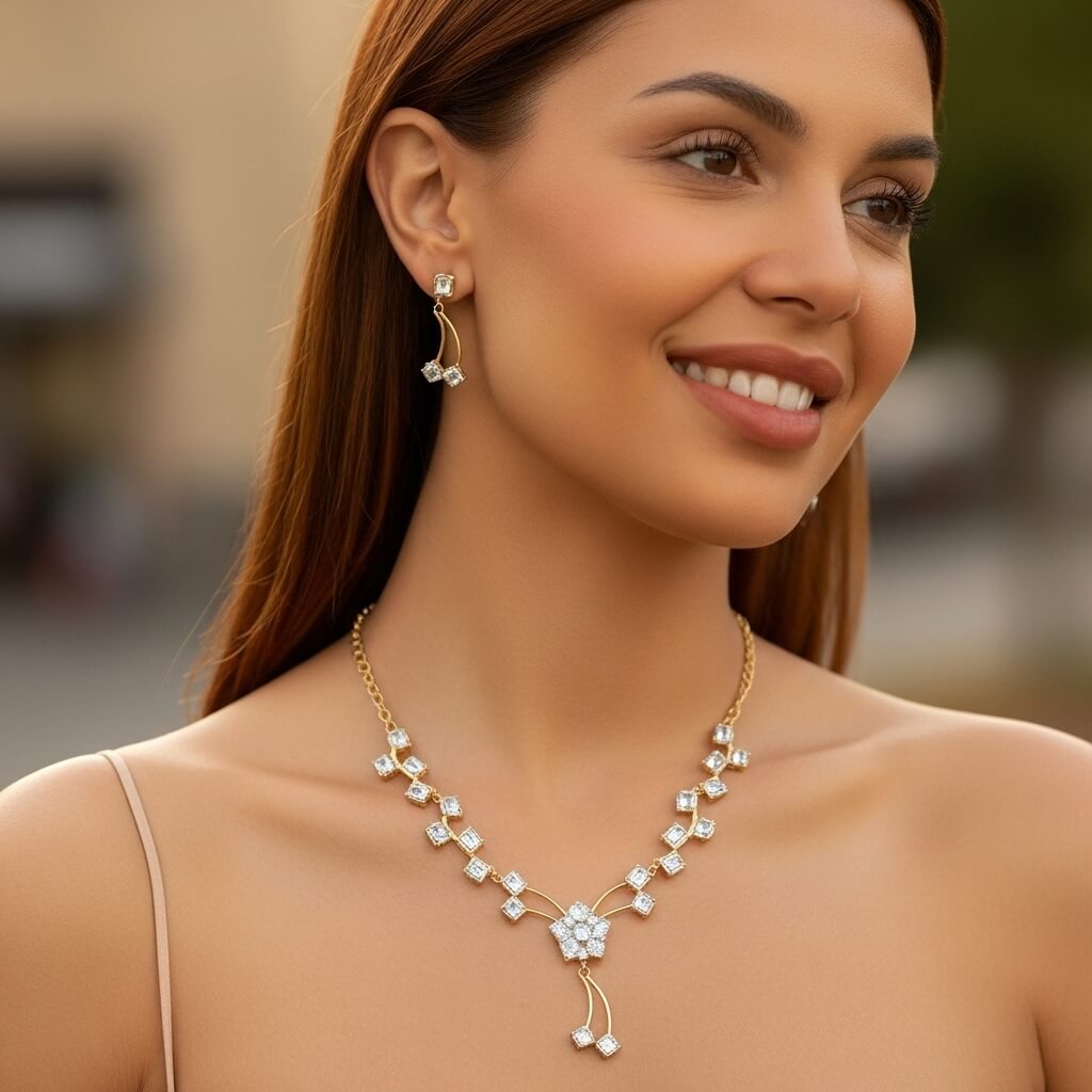 Women Fashionable Necklace Set with Crystals