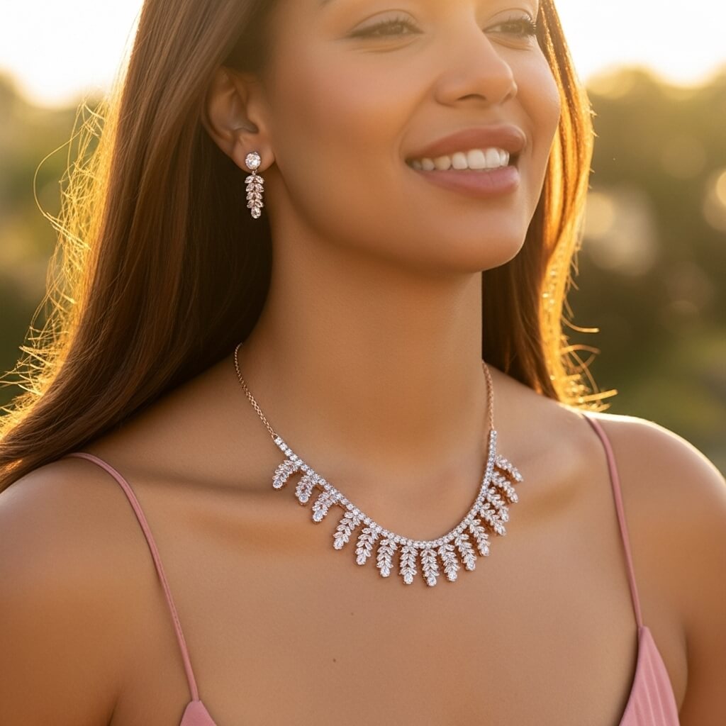 Women Fashionable Necklace Set with Crystals 