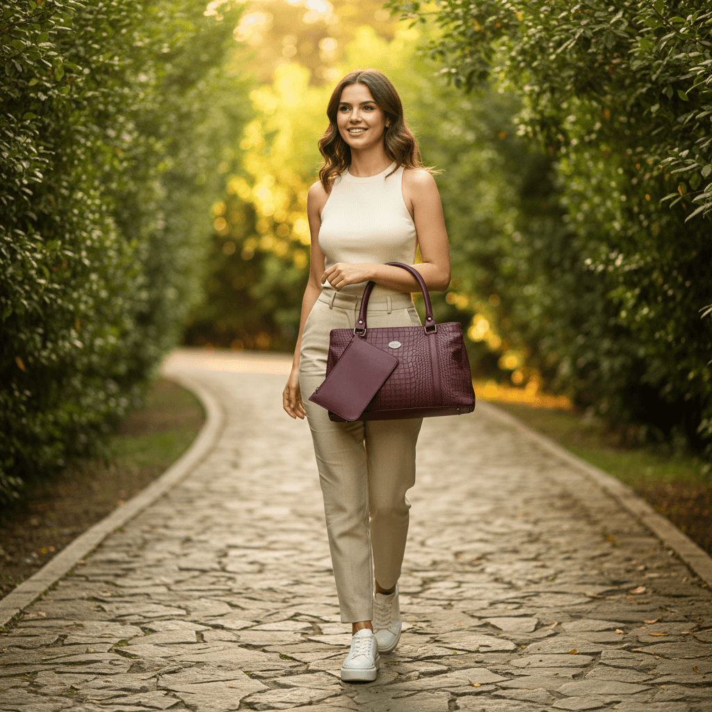 Womens Bag Three compartments with a purse | Peach