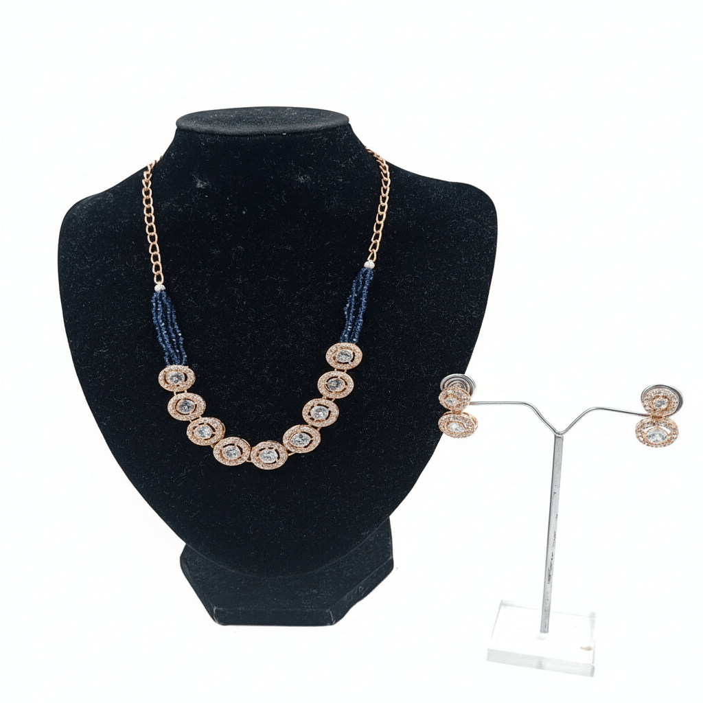 Women Necklace Set Crystals stone on Golden with blue bread and Chain Necklace