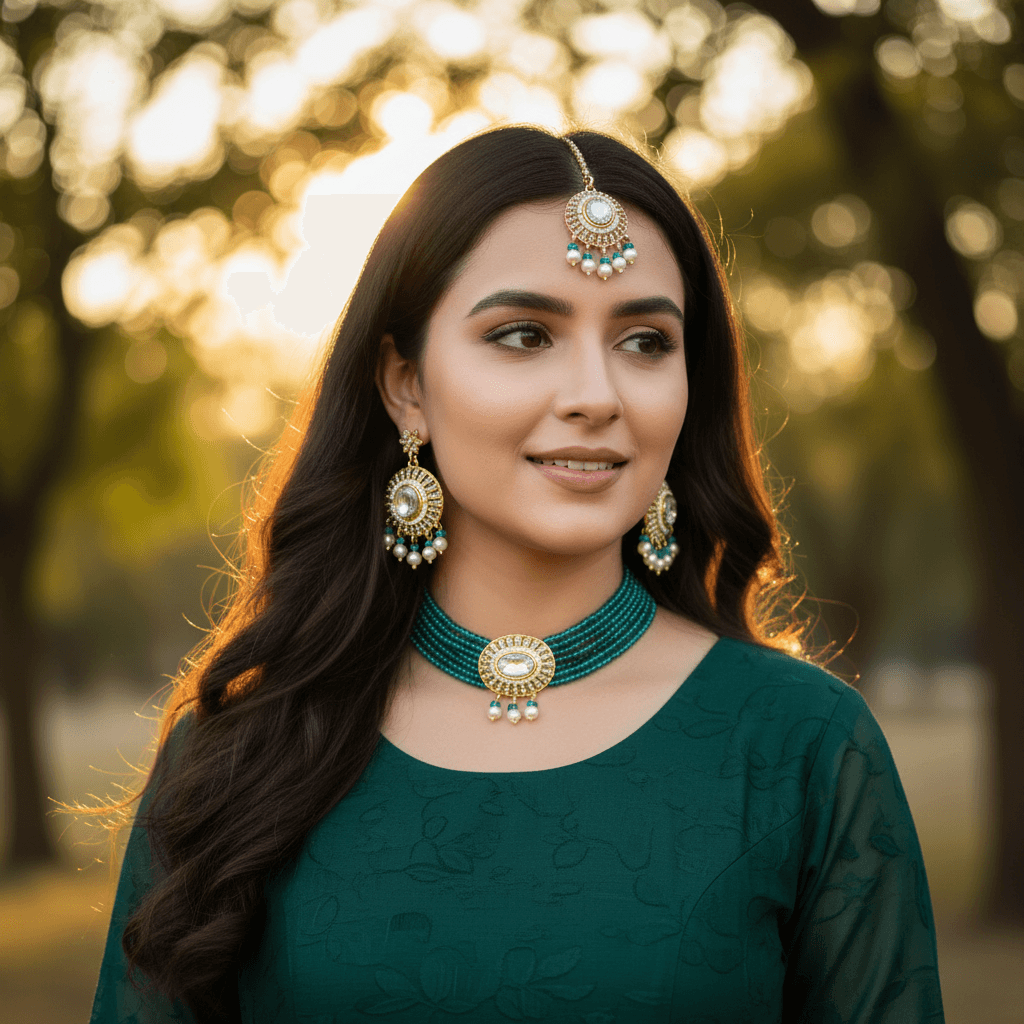 Women Fashion Choker Necklace Set with breads & Crystals