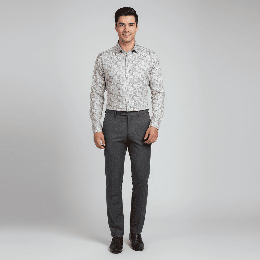 Beige and Grey Patterned Shirt | Size: 3XL | ID Code: EF-40-6