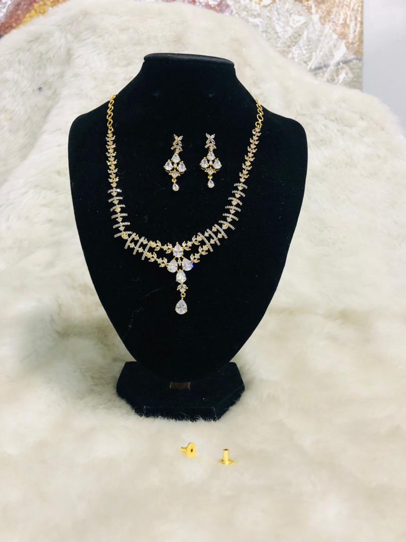 Women Gold Crystal Drop Necklace & Earrings Set | RTNS-355-8