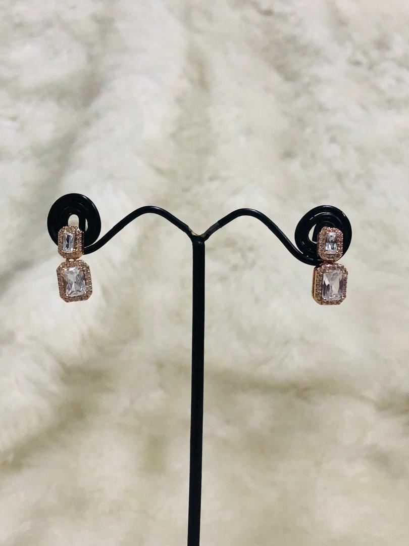 Gold Rectangular crystal drop earrings | RAER- 250-35