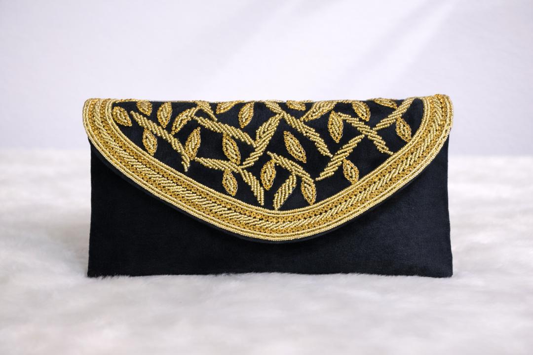 Black with Gold embellished women clutch | SEB-16-1